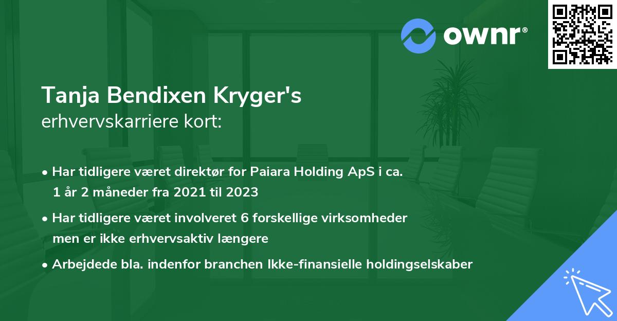 Tanja Bendixen Kryger's erhvervskarriere kort