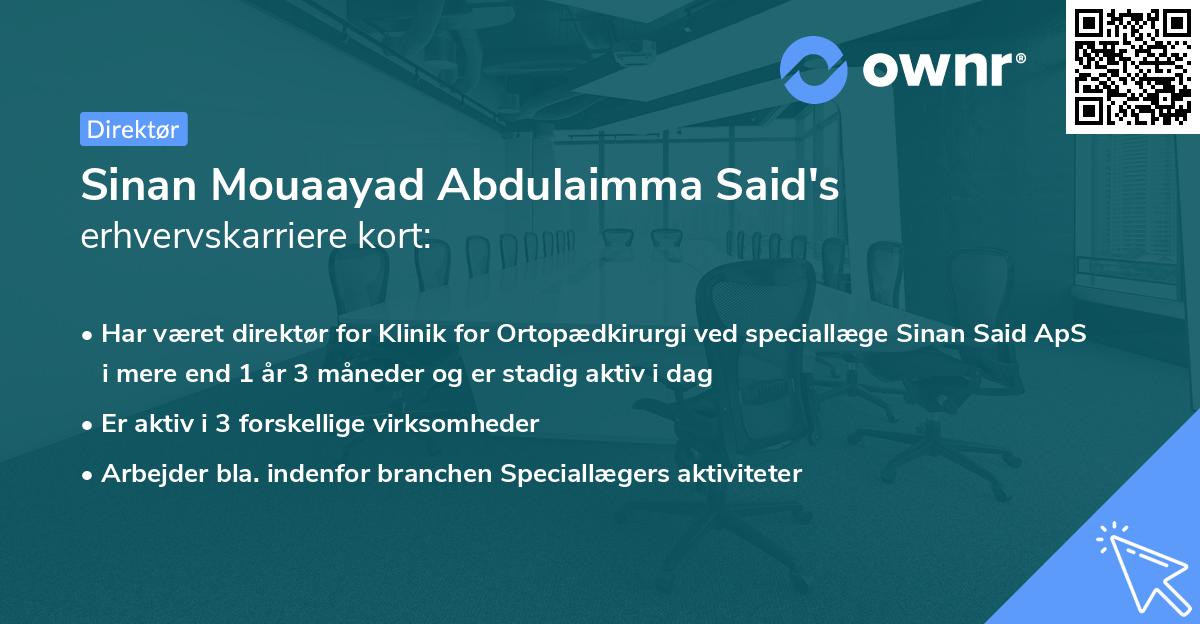 Sinan Mouaayad Abdulaimma Said's erhvervskarriere kort