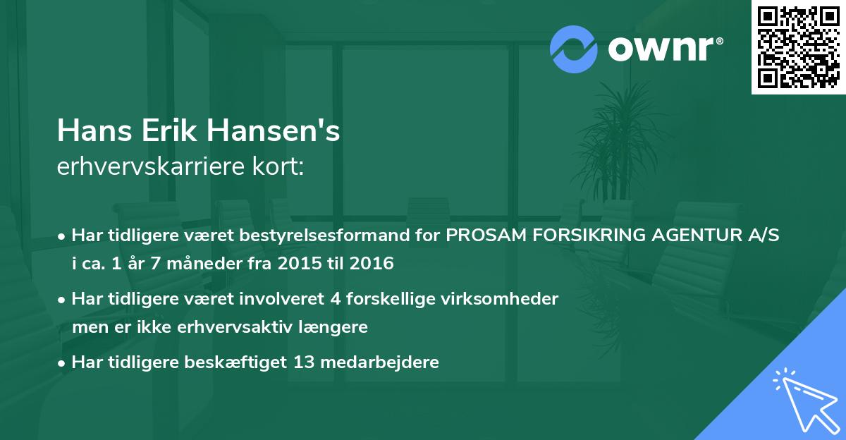 Hans Erik Hansen's erhvervskarriere kort