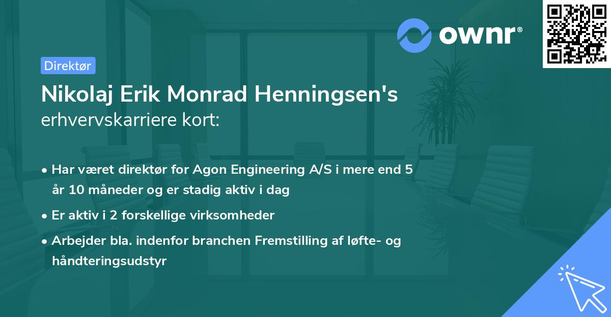 Nikolaj Erik Monrad Henningsen's erhvervskarriere kort