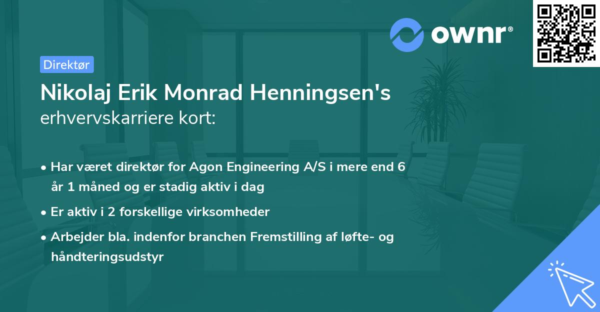 Nikolaj Erik Monrad Henningsen's erhvervskarriere kort