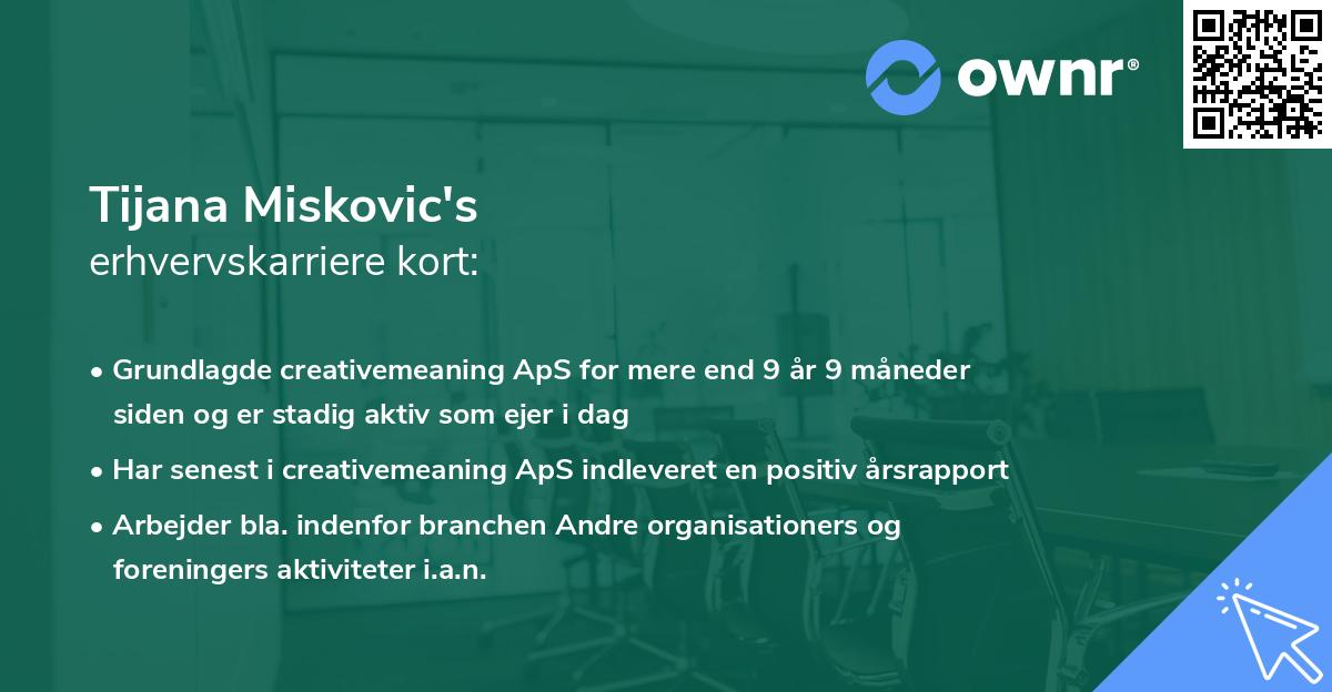 Tijana Miskovic's erhvervskarriere kort