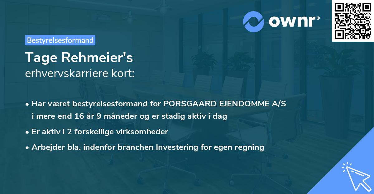 Tage Rehmeier's erhvervskarriere kort