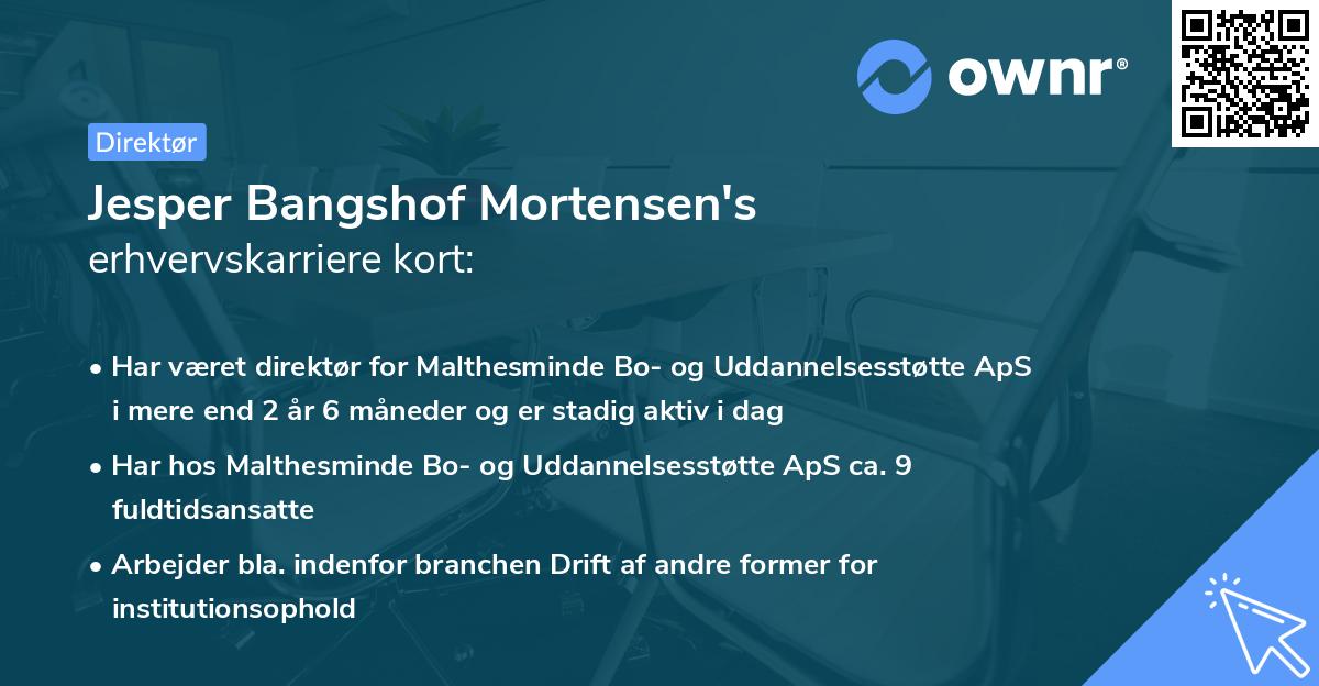 Jesper Bangshof Mortensen's erhvervskarriere kort