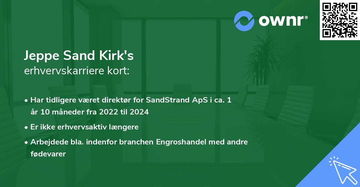 Jeppe Sand Kirk's erhvervskarriere kort