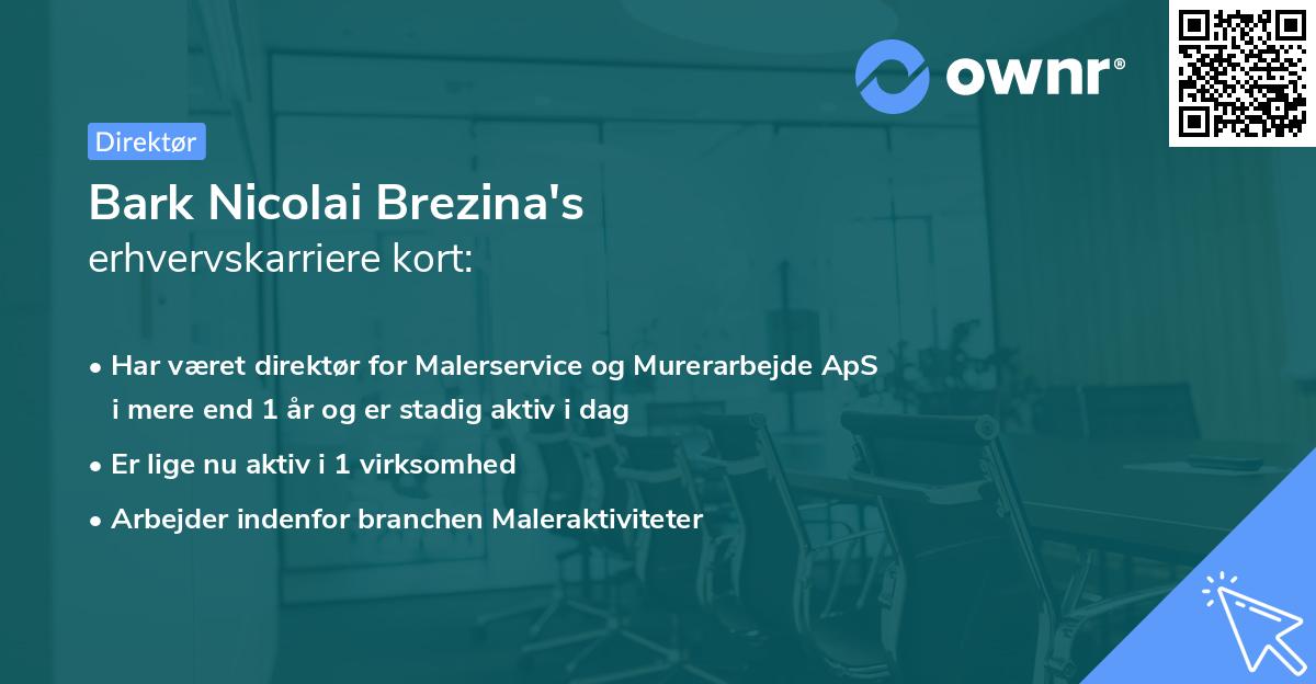 Bark Nicolai Brezina's erhvervskarriere kort