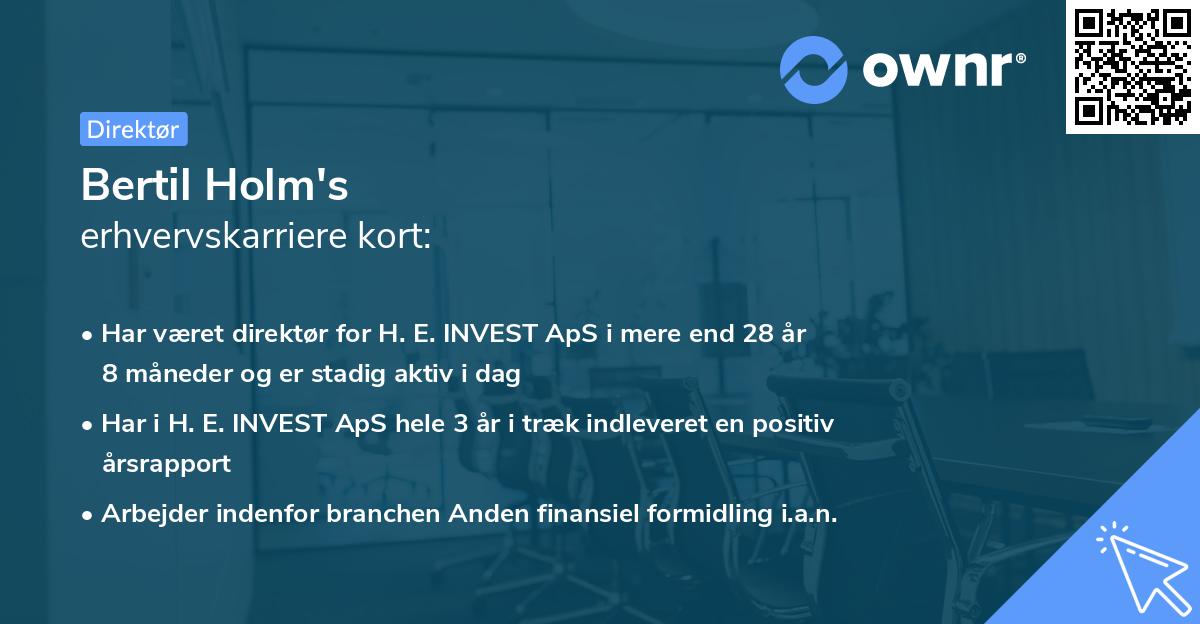 Bertil Holm's erhvervskarriere kort