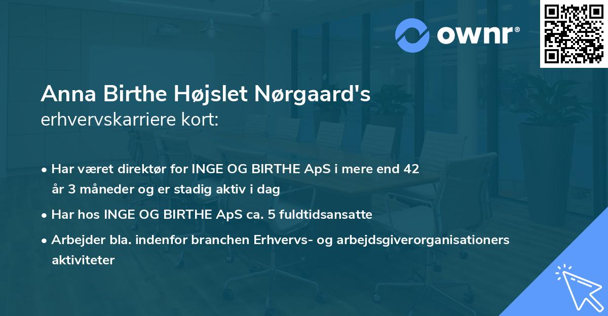 Anna Birthe Højslet Nørgaard's erhvervskarriere kort