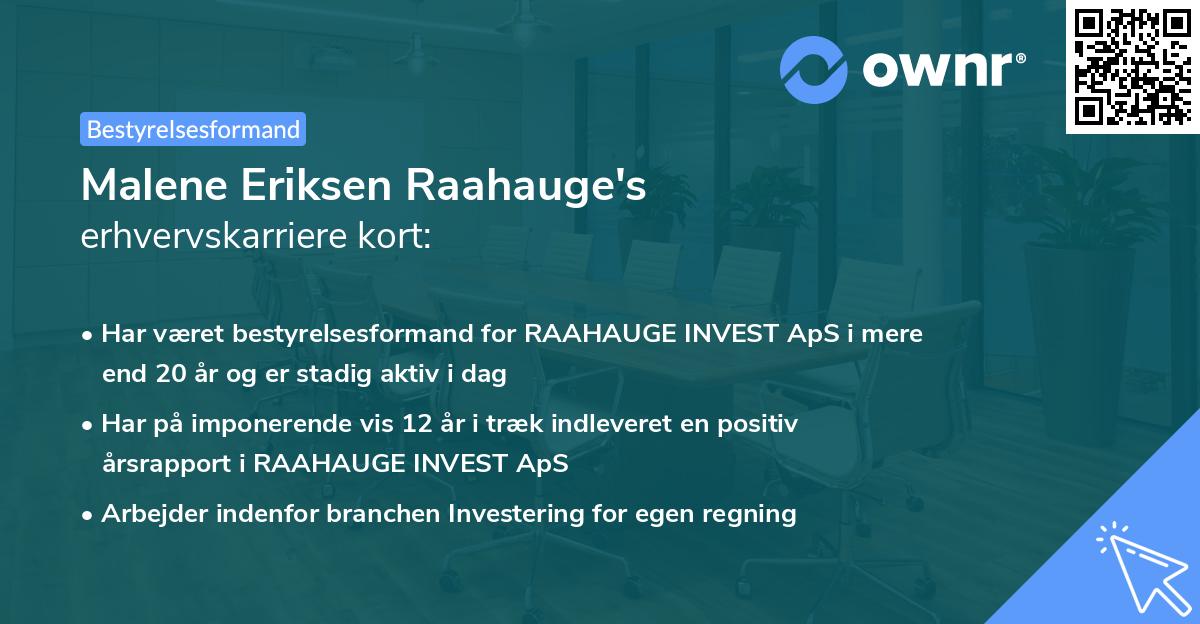 Malene Eriksen Raahauge's erhvervskarriere kort