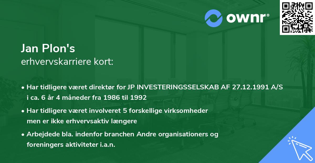 Jan Plon's erhvervskarriere kort