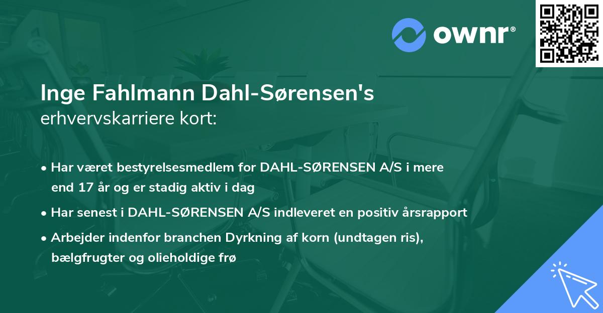 Inge Fahlmann Dahl-Sørensen's erhvervskarriere kort
