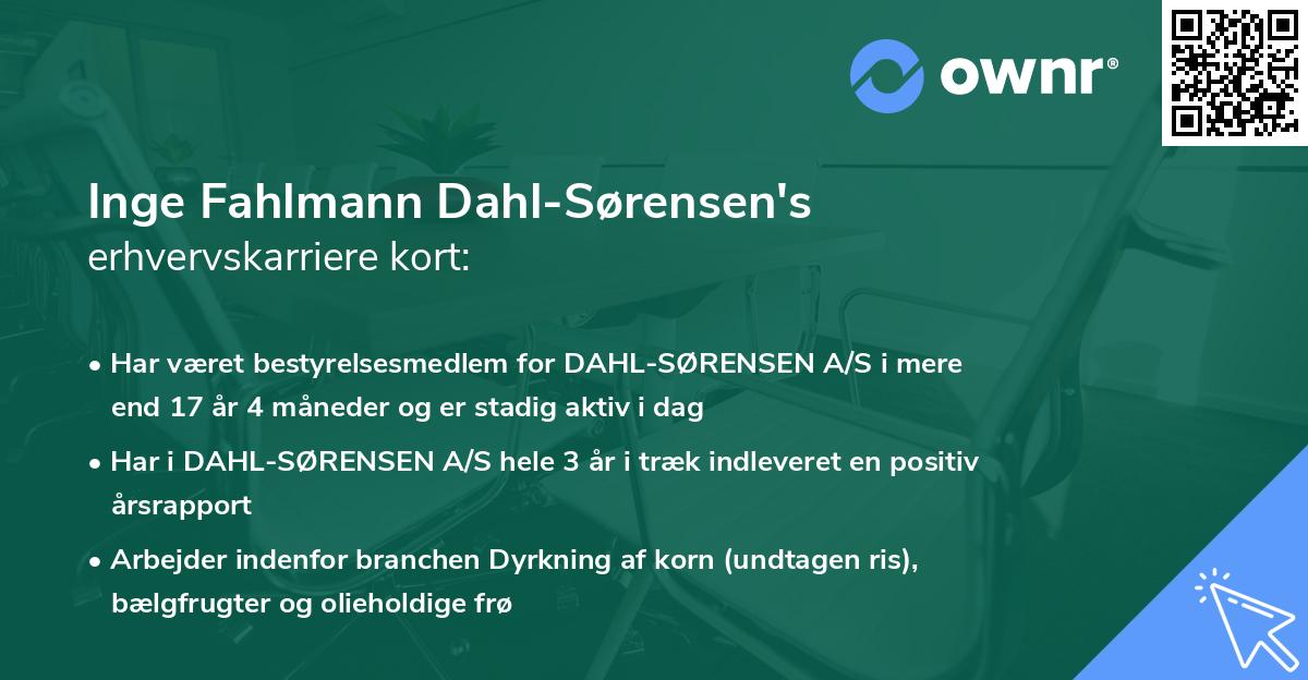 Inge Fahlmann Dahl-Sørensen's erhvervskarriere kort