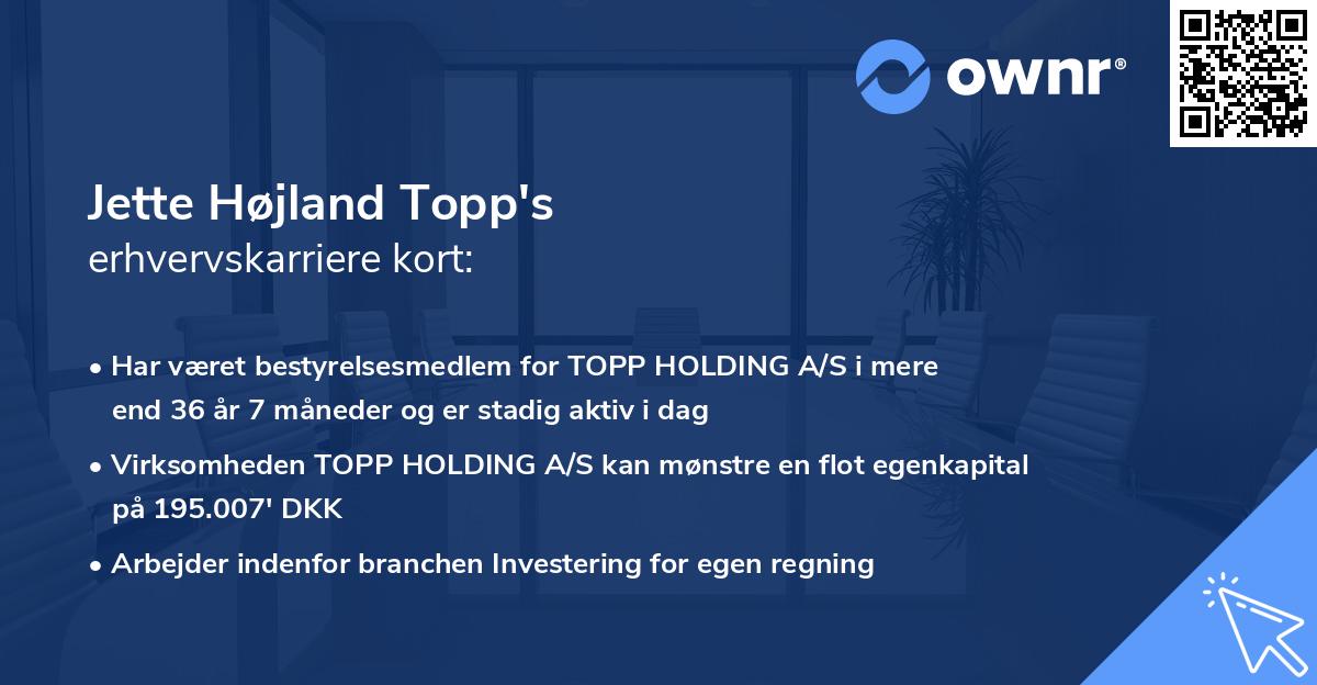 Jette Højland Topp's erhvervskarriere kort