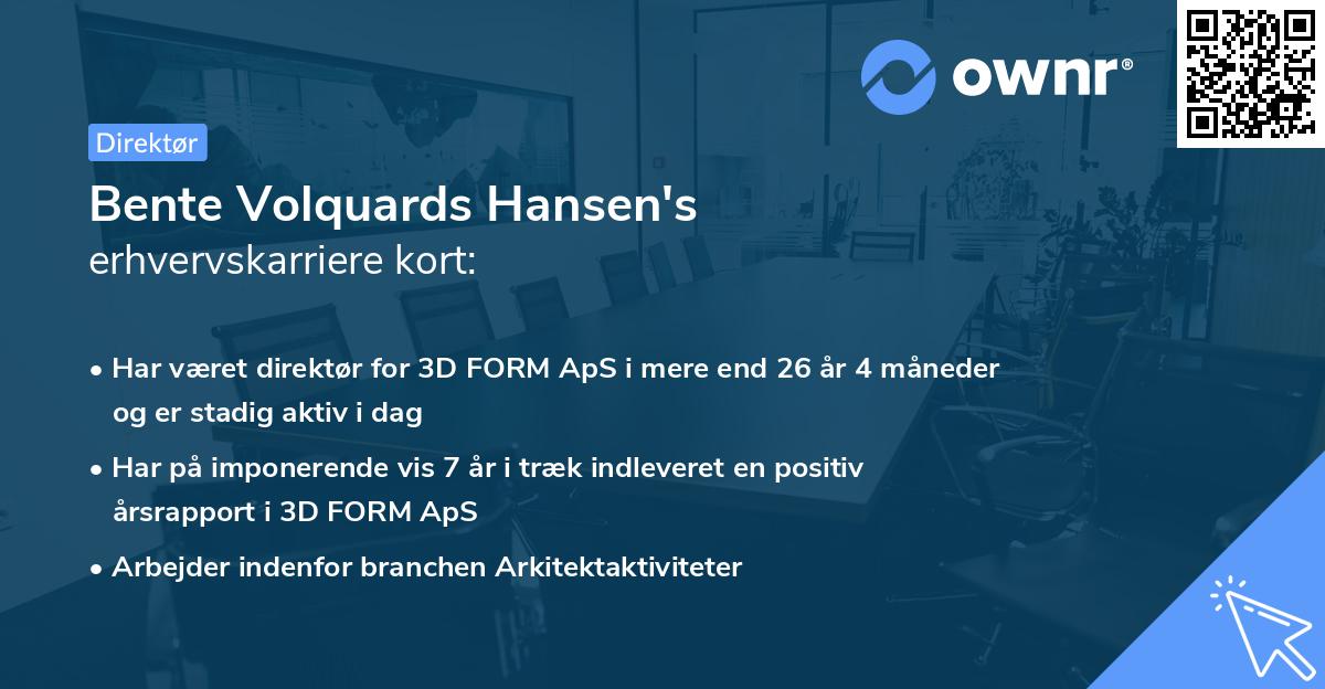 Bente Volquards Hansen's erhvervskarriere kort