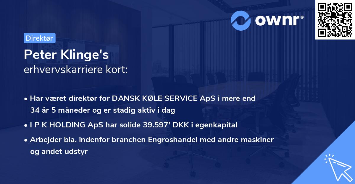 Peter Klinge's erhvervskarriere kort