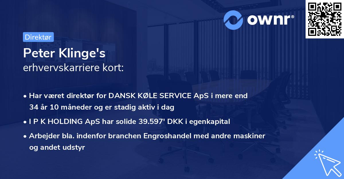 Peter Klinge's erhvervskarriere kort