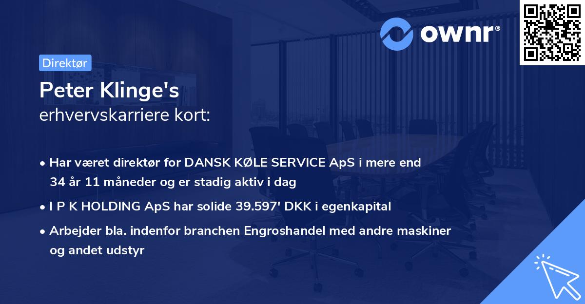 Peter Klinge's erhvervskarriere kort