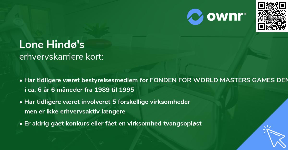 Lone Hindø's erhvervskarriere kort