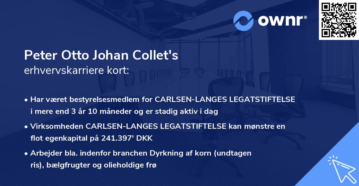 Peter Otto Johan Collet's erhvervskarriere kort