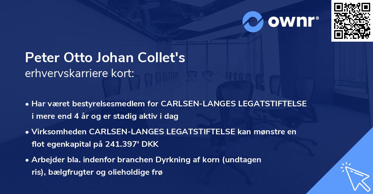 Peter Otto Johan Collet's erhvervskarriere kort