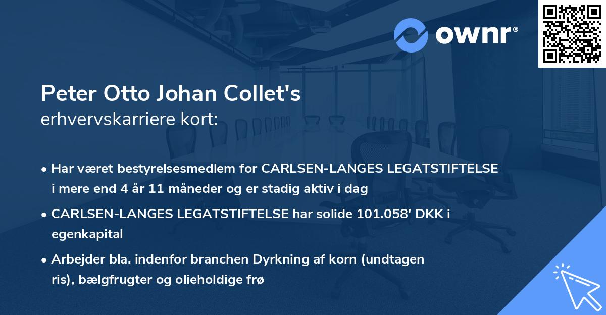 Peter Otto Johan Collet's erhvervskarriere kort