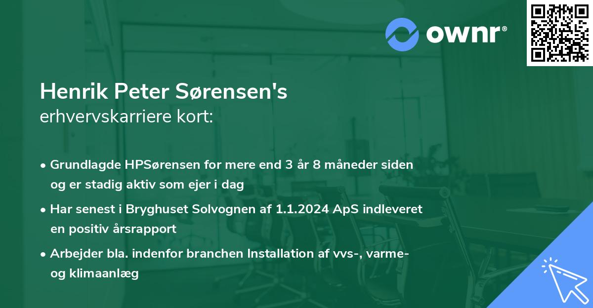 Henrik Peter Sørensen's erhvervskarriere kort