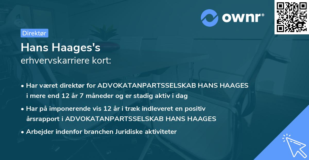 Hans Haages's erhvervskarriere kort