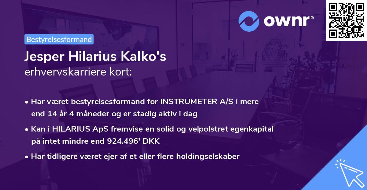 Jesper Hilarius Kalko's erhvervskarriere kort
