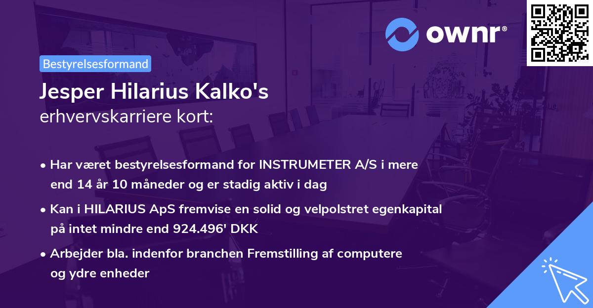 Jesper Hilarius Kalko's erhvervskarriere kort