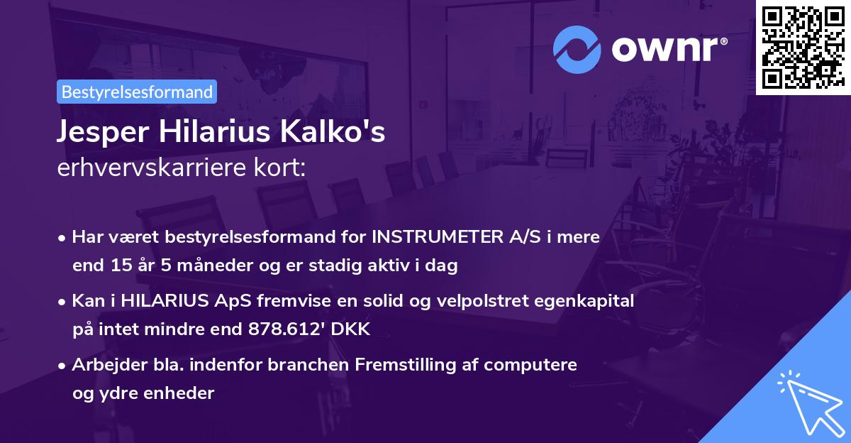 Jesper Hilarius Kalko's erhvervskarriere kort