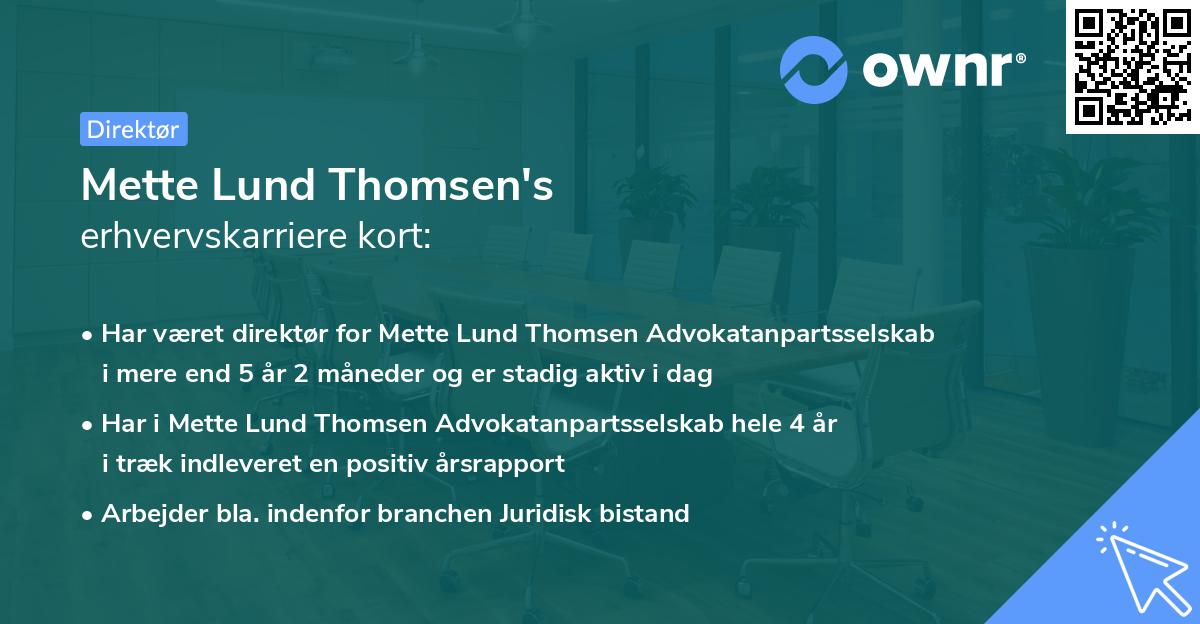 Mette Lund Thomsen's erhvervskarriere kort