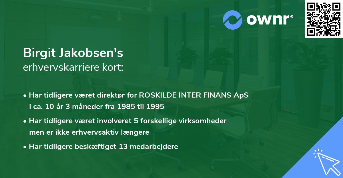Birgit Jakobsen's erhvervskarriere kort