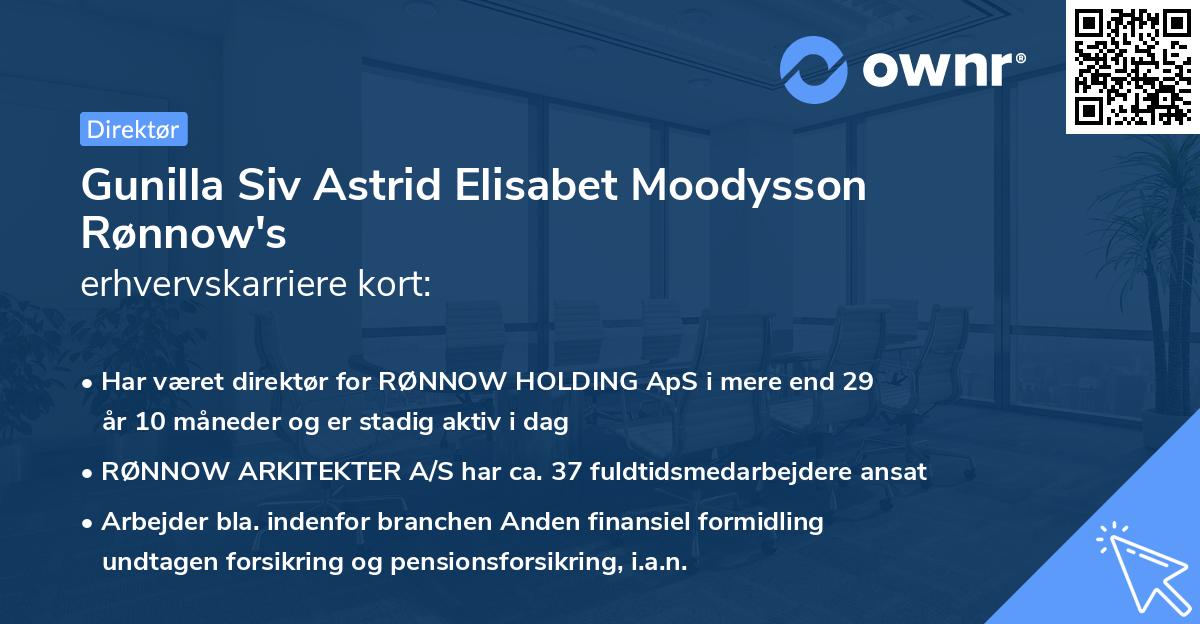 Gunilla Siv Astrid Elisabet Moodysson Rønnow's erhvervskarriere kort