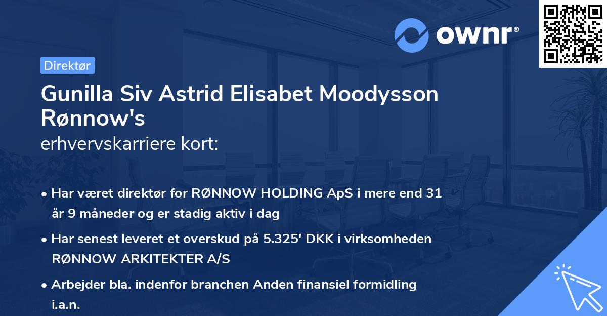 Gunilla Siv Astrid Elisabet Moodysson Rønnow's erhvervskarriere kort