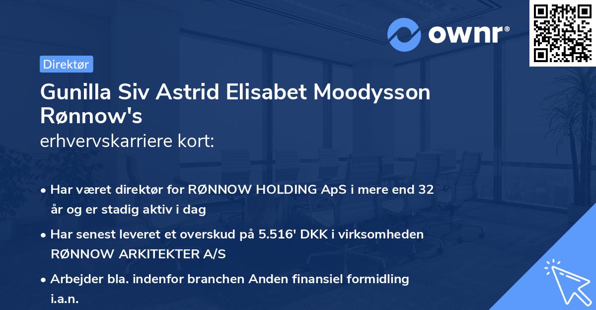 Gunilla Siv Astrid Elisabet Moodysson Rønnow's erhvervskarriere kort