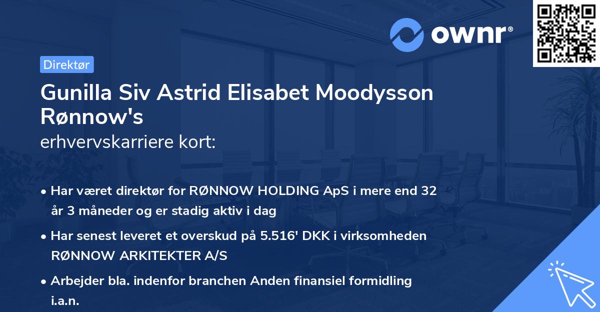 Gunilla Siv Astrid Elisabet Moodysson Rønnow's erhvervskarriere kort