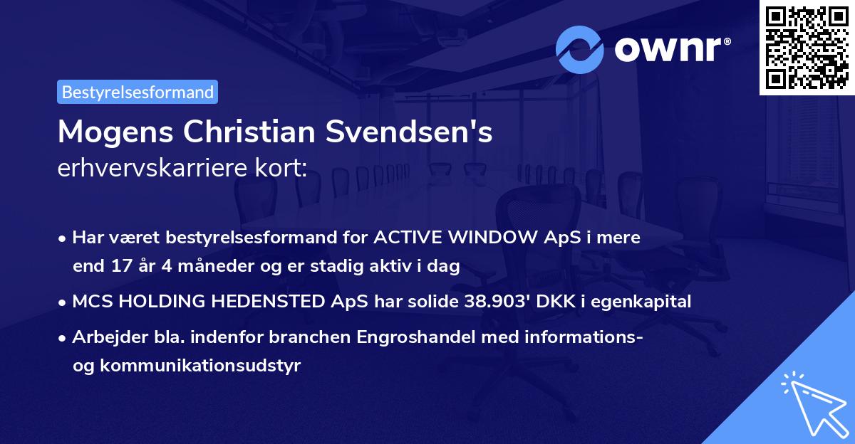 Mogens Christian Svendsen's erhvervskarriere kort