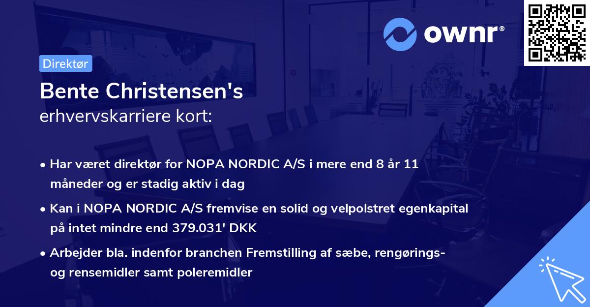 Bente Christensen's erhvervskarriere kort