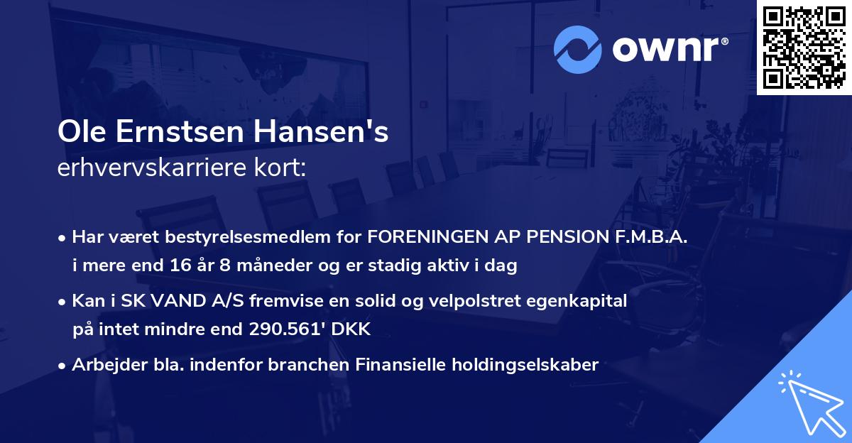 Ole Ernstsen Hansen's erhvervskarriere kort