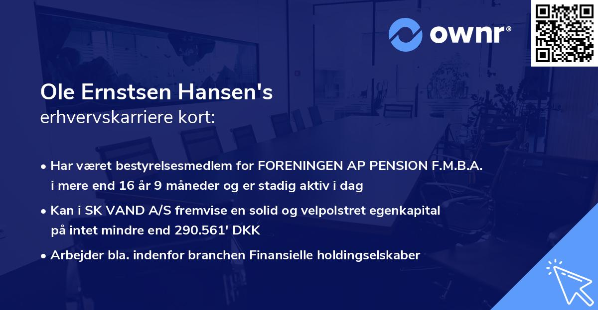 Ole Ernstsen Hansen's erhvervskarriere kort