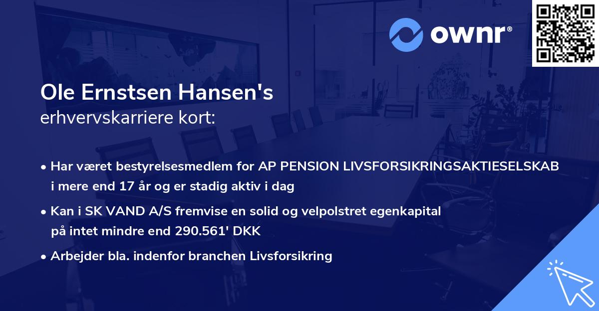 Ole Ernstsen Hansen's erhvervskarriere kort