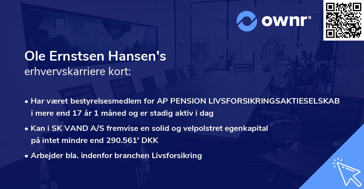 Ole Ernstsen Hansen's erhvervskarriere kort