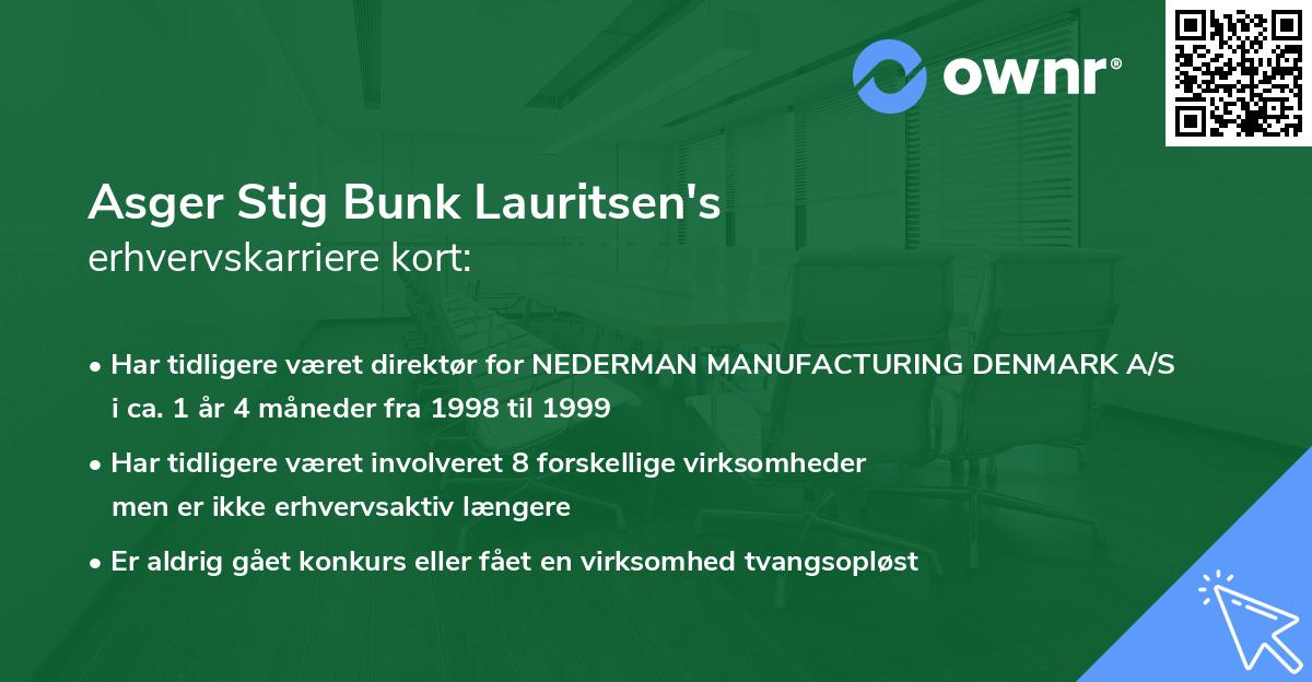 Asger Stig Bunk Lauritsen's erhvervskarriere kort