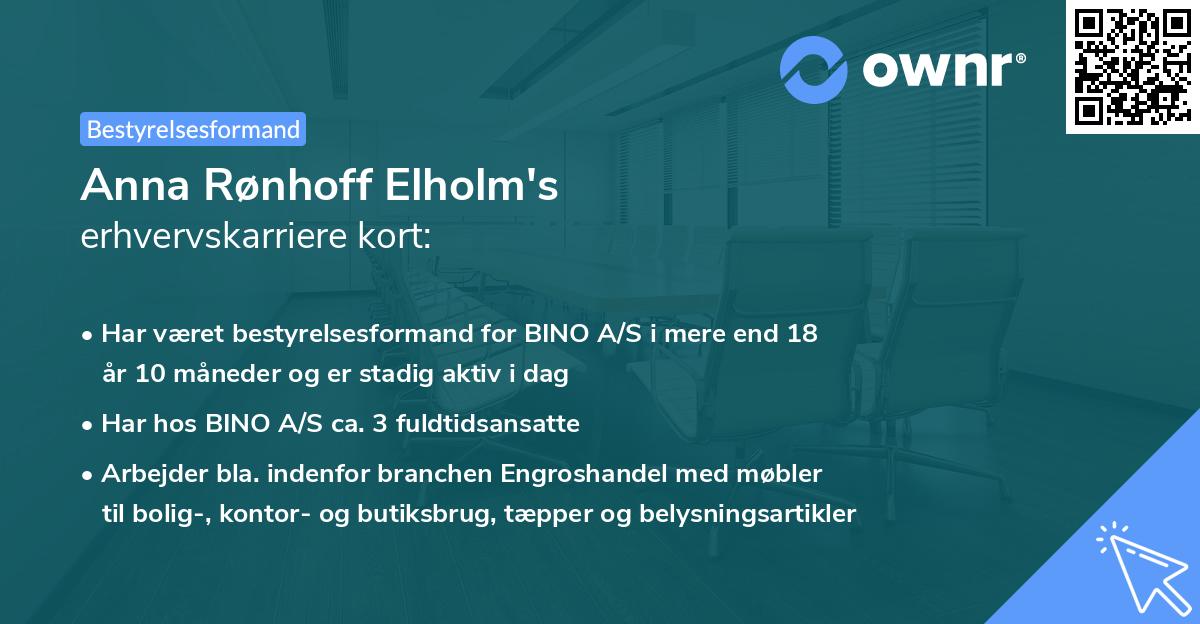 Anna Rønhoff Elholm's erhvervskarriere kort