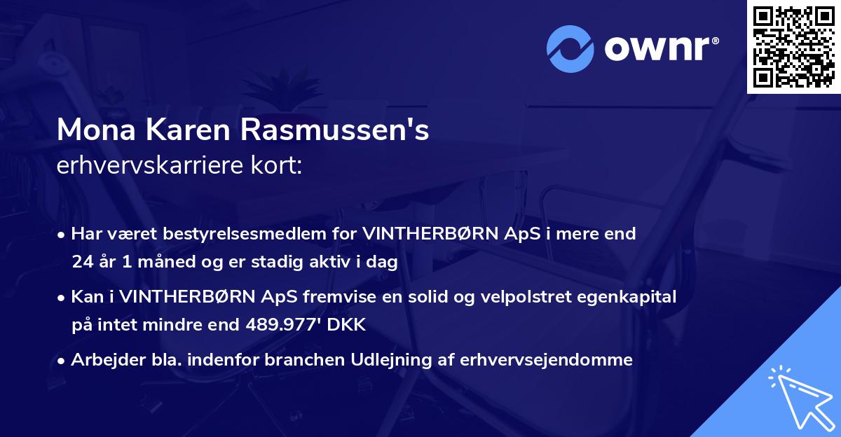 Mona Karen Rasmussen's erhvervskarriere kort
