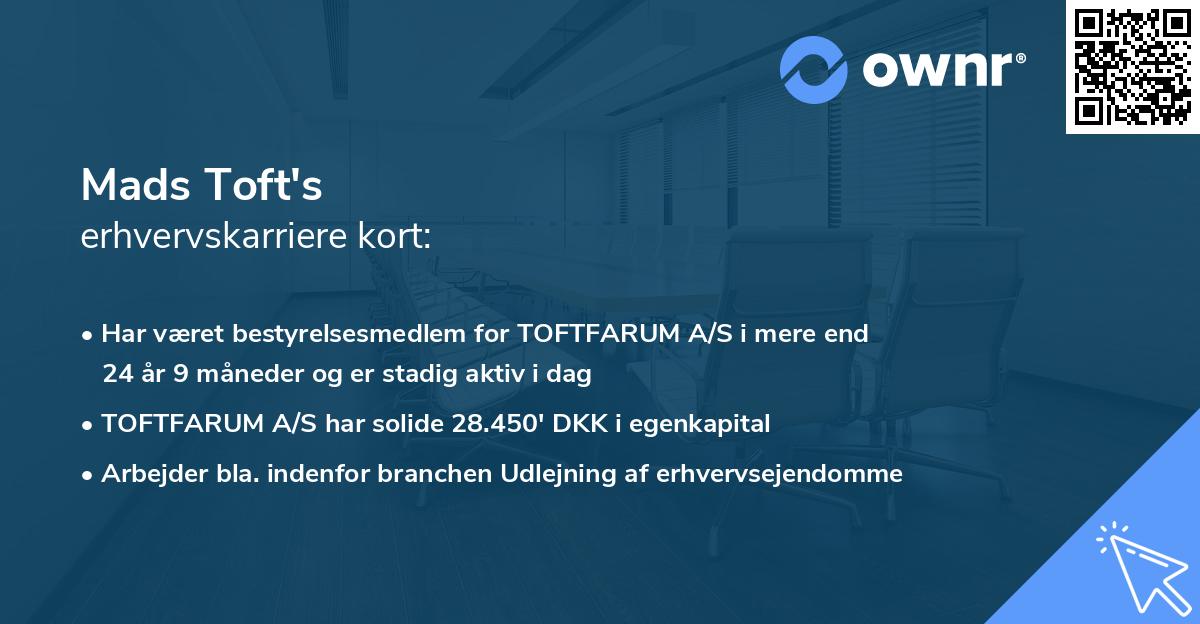 Mads Toft's erhvervskarriere kort