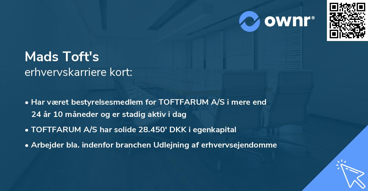 Mads Toft's erhvervskarriere kort