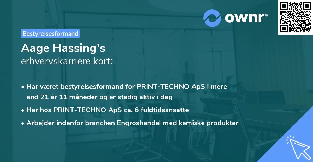 Aage Hassing's erhvervskarriere kort