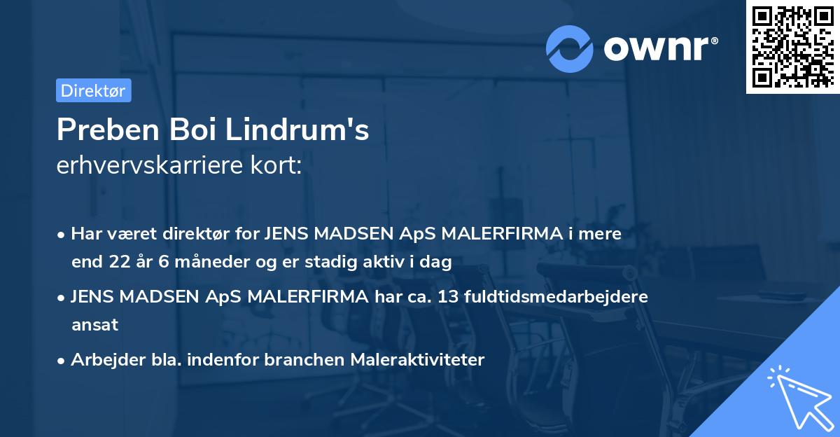 Preben Boi Lindrum's erhvervskarriere kort