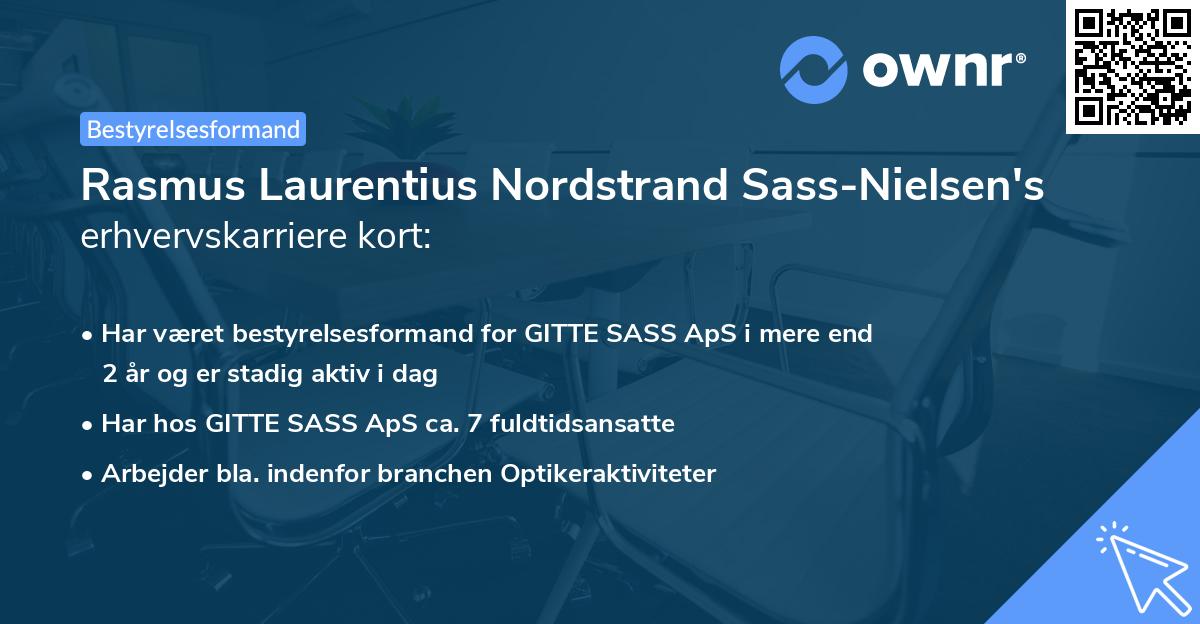 Rasmus Laurentius Nordstrand Sass-Nielsen's erhvervskarriere kort
